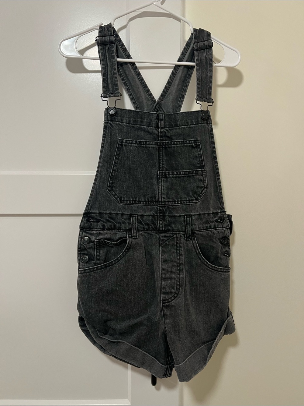 We The Free Black Denim Short Overalls